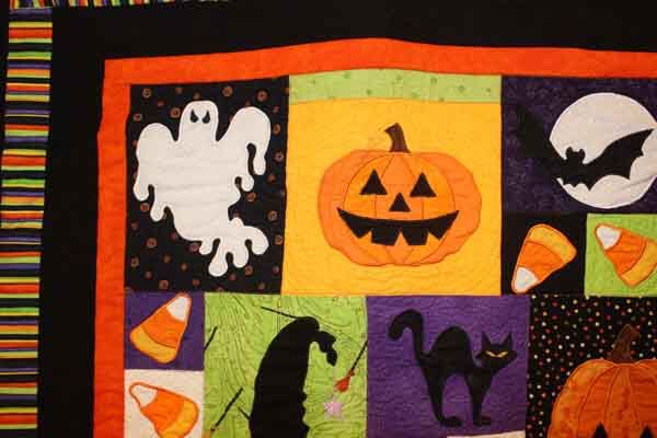 Halloween Fun Wall Hanging - Machine Embroidered Quilt Closeup 4