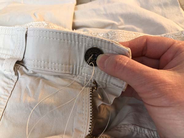 Hand Sew Button 7 Needle through hole on diagonal