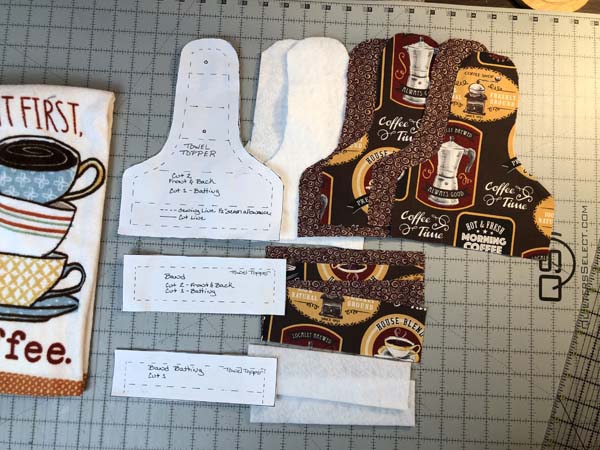 Hanging Towel 1 Pattern Pieces and Fabrics Cut out