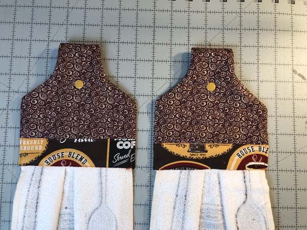 Hanging Towel 50a Closeup Finished topper with snap back