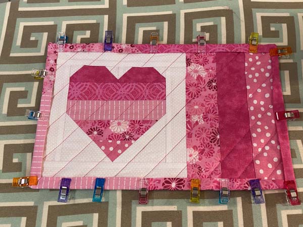 Heart Mug Rug 38 Clip Binding to Front
