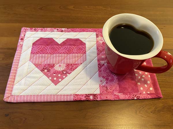 Heart Mug Rug Pattern Finished with Drink