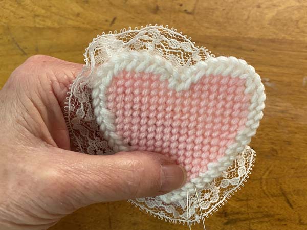 Heart Ornament Plastic Canvas 10 Stitch on lace