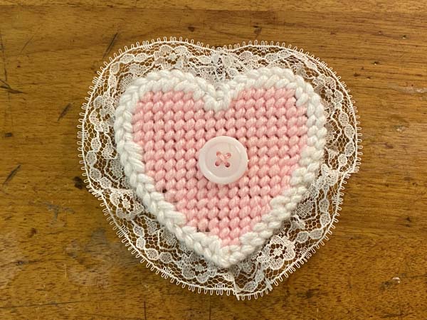 Heart Ornament Plastic Canvas 12 Button Stitched on