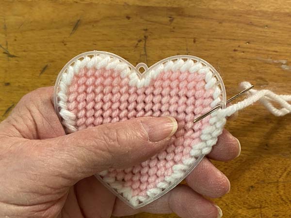 Heart Ornament Plastic Canvas 7 Stitch Over side