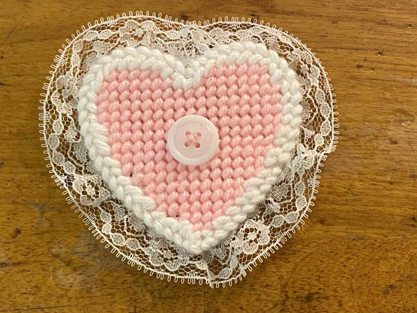 Heart Ornament Plastic Canvas Finished Pink