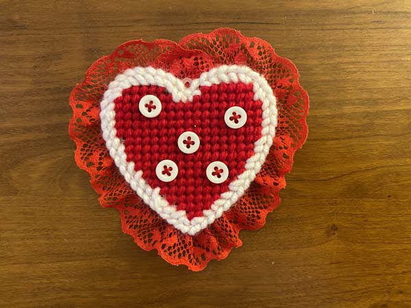 Heart Ornament Plastic Canvas Finished Red