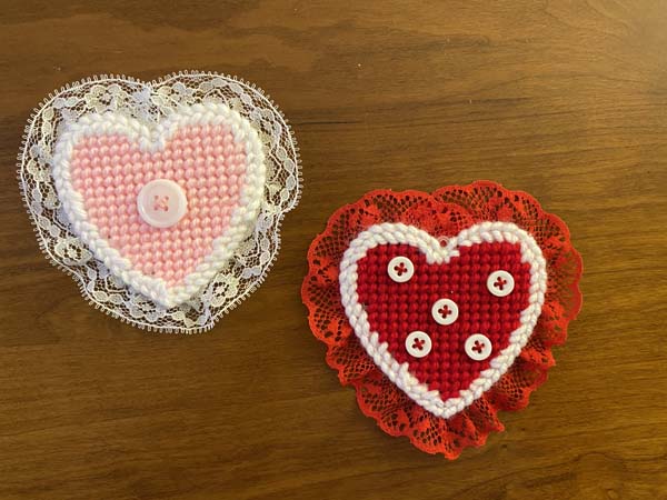 Heart Ornament Plastic Canvas two finished