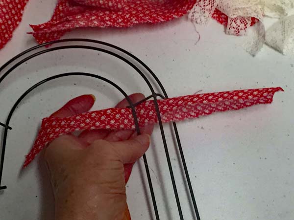 Heart Rag Wreath Place Under Wire Frame