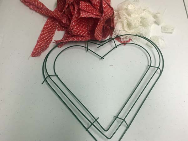 Heart Rag Wreath Ready to Tie On Frame