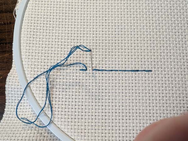 Holbein Stitch Needle Down Beginning First Stitch