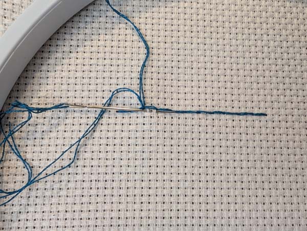 Holbein Stitch Needle through threads