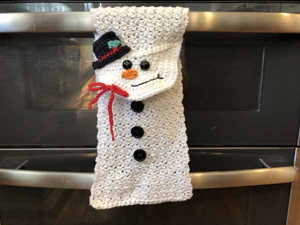 Holiday Crocheted Towel - Snowman with Black Buttons