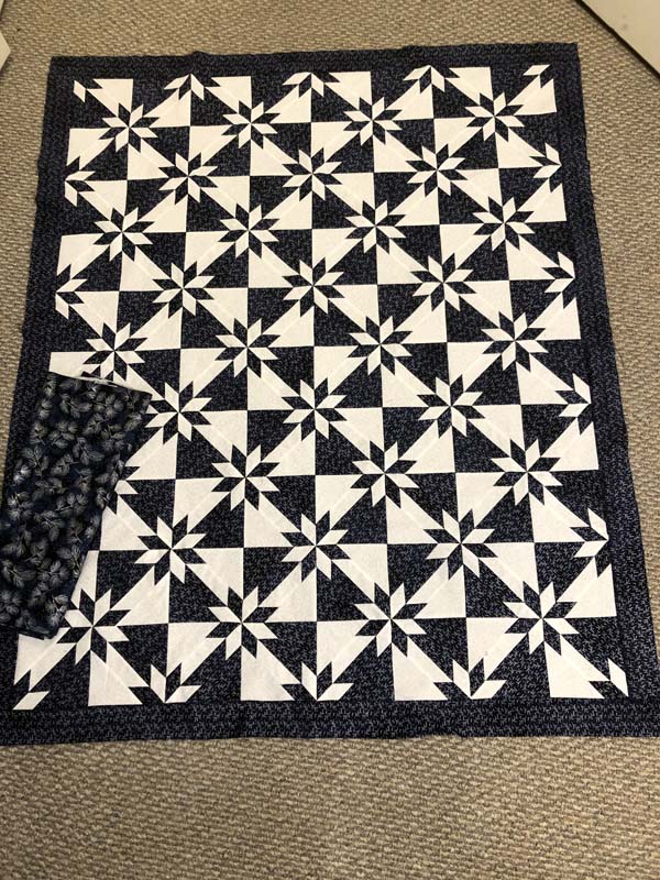 Hunters Star Quilt Top Complete Showing Backing Fabric