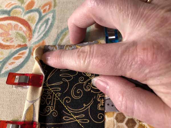 Jelly Roll Mug Rug Push Side into Corner