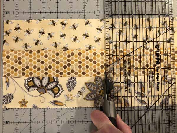 Jelly Roll Mug Rug Subcut to seven inches