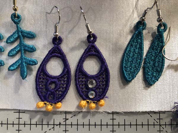 Just Earrings Machine Embroidery Close up with crystals