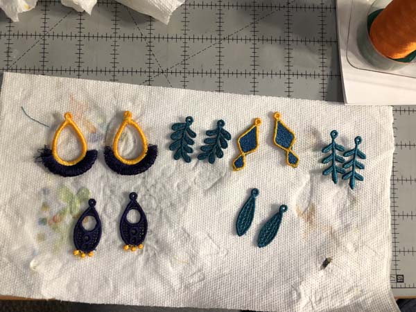 Just Earrings Machine Embroidery Drying