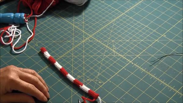 Knitted Candy Cane Ornament 11 Sections Stitched