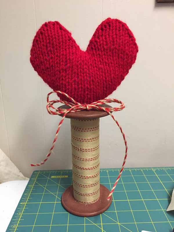 Knitted Heart Pattern Finished on Thread Spool