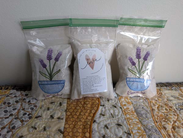 Lavender Sachet Machine Embroidery In Bags with tag