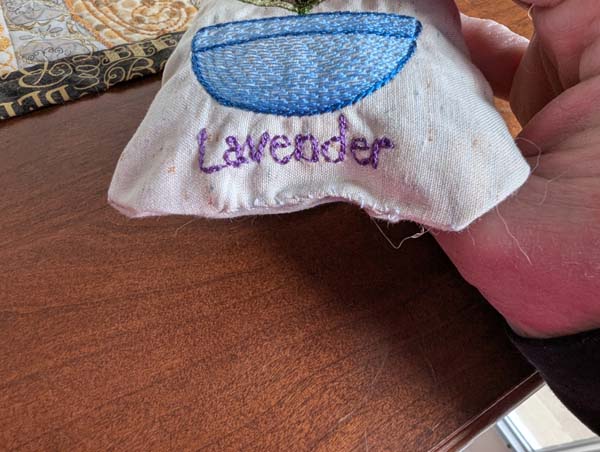 Lavender Sachet Machine Embroidery Showing Stitching
