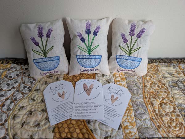 Lavender Sachet Machine Embroidery with Tags