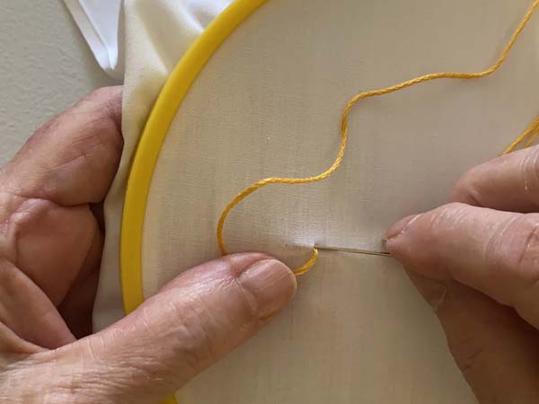 Lazy Daisy Embroidery 3 Needle down through hole