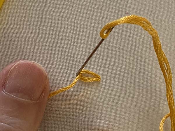 Lazy Daisy Embroidery 6 Needle Down to secure