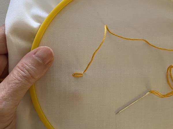 Lazy Daisy Embroidery 9 Next stitch bring up thread