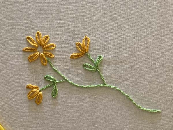 Lazy Daisy Embroidery Finished Flowers Close Up