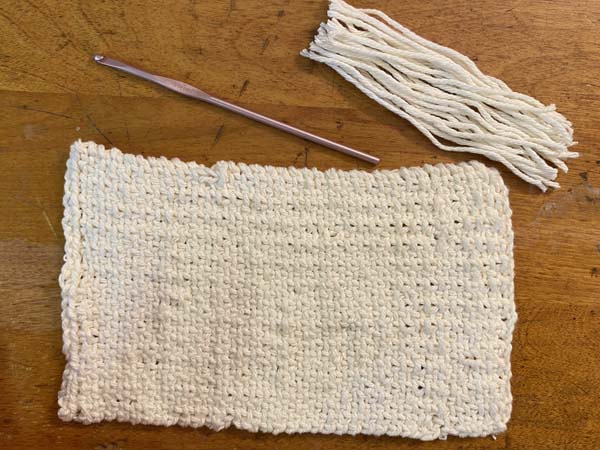 Linen Stitch Mug Rug and Cut Fringe