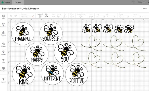 Little Book Library Bee Design in Cricut Design Space