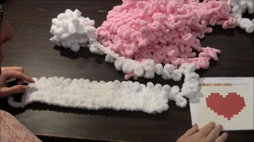 Loop Yarn Heart Pillow - First 3 rows completed