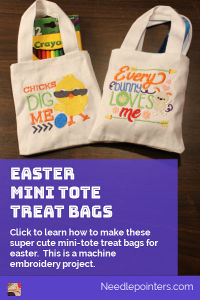 Machine Embroidered Easter Mini Tote Treat Bags - pin