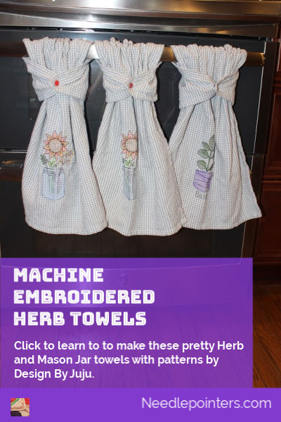 Machine Embroidered Herb Towels - pin