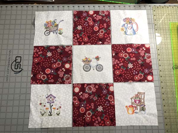 Machine Embroidered Nine Patch Pillow Finished Front