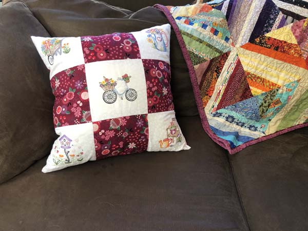 Machine Embroidered Nine Patch Pillow On Couch