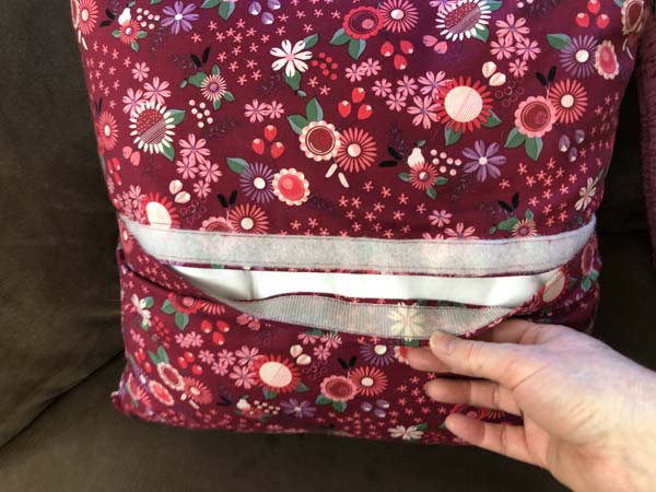 Machine Embroidered Nine Patch Pillow Showing Velcro Closure