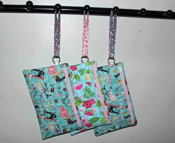Machine Emboridered Wristlet Zipper Bag