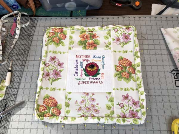 Mothers Day Pillow with Cording Pinned Cording