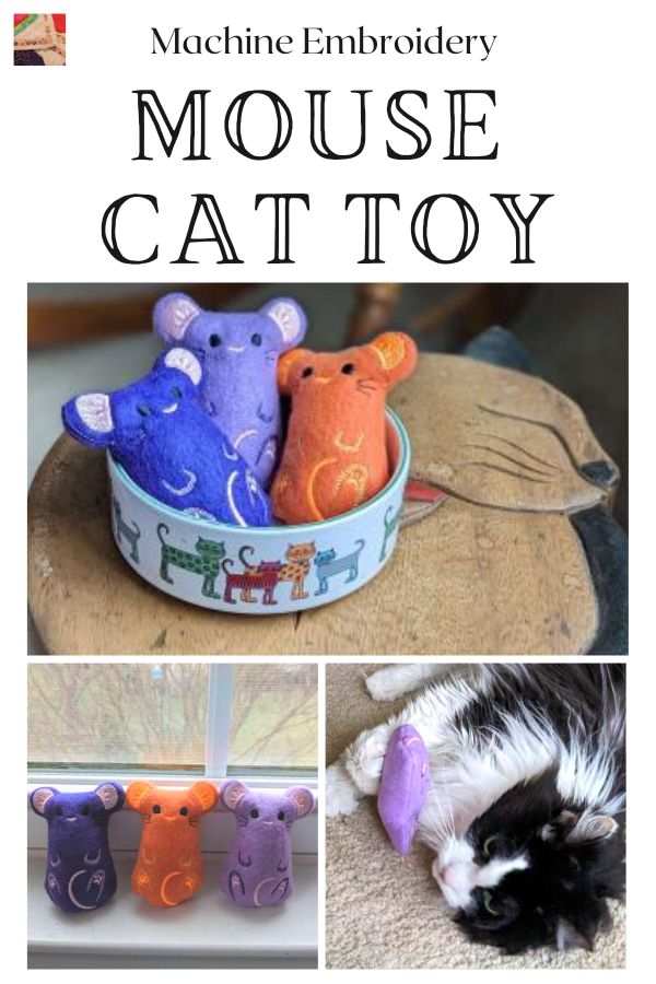 Mouse Cat Toy - Machine embroidery project - pin