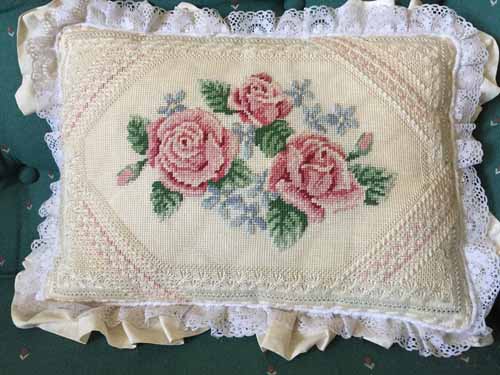 Needlepoint work on a Pillow