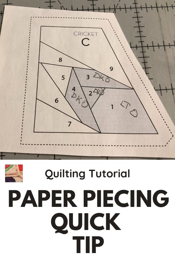 Paper Piecing Quick Tip - Marking Pattern - pin