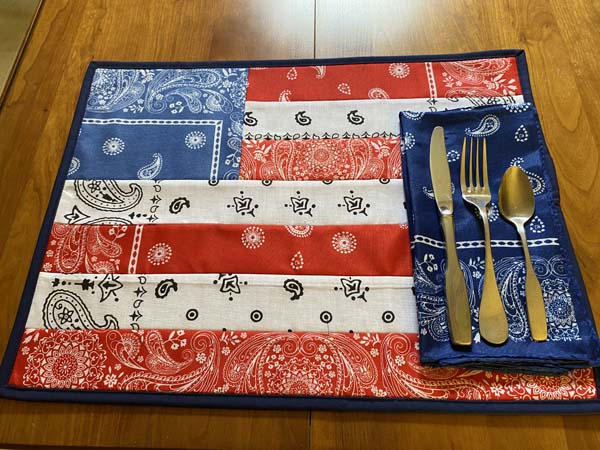 Patriotic Bandana Placemat Finished with silverware