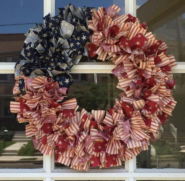 Patriotic Farmhouse Rag Wreath Tutorial - On Door