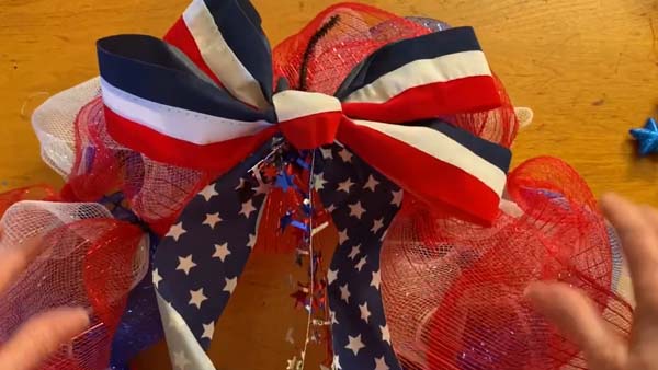 Patriotic Mesh Wreath Bow Attached
