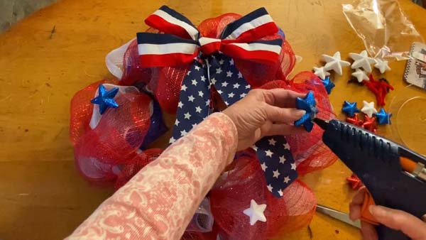 Patriotic Mesh Wreath Hot Glue Stars
