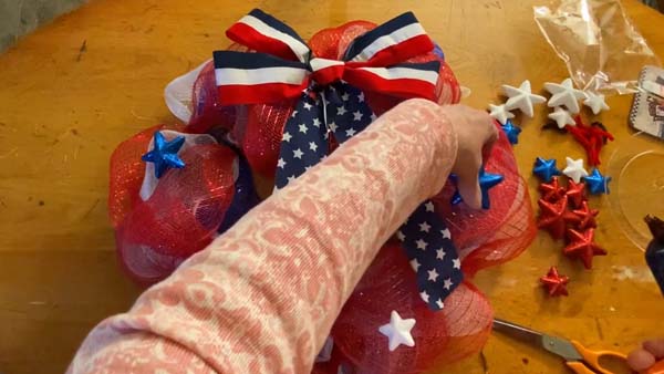 Patriotic Mesh Wreath Place Stars