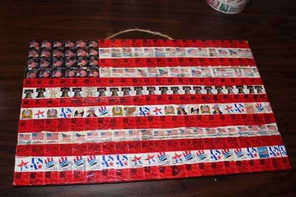 Patriotic Postage Stamp Flag Plaque Finished